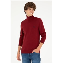 Erkek Slim Fit Boğazlı Yaka Borda Basic Kazak