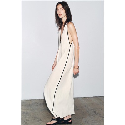 ZW COLLECTION LINEN BLEND TRIM DRESS