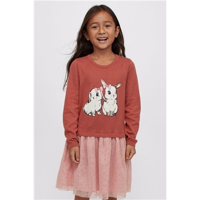 Kleid Ziegelrot/Kaninchen