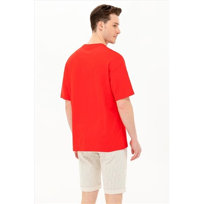 Erkek Kırmızı Oversize Bisiklet Yaka Tişört