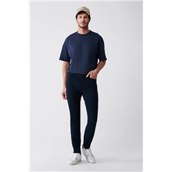 Avva Erkek Lacivert Armürlü Esnek 5 Cepli Slim Fit Dar Kesim Kanvas Pantolon E003055