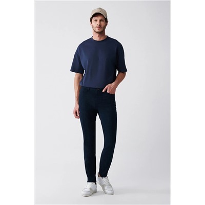 Avva Erkek Lacivert Armürlü Esnek 5 Cepli Slim Fit Dar Kesim Kanvas Pantolon E003055