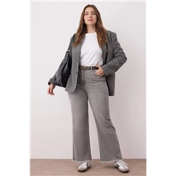 Gri Yüksek Bel Pis Uç Detaylı Geniş Paça Comfort Büyük Beden Wide Leg Jeans TBBSS23CJ00009