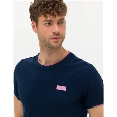 Lacivert Slim Fit Bisiklet Yaka Tişört