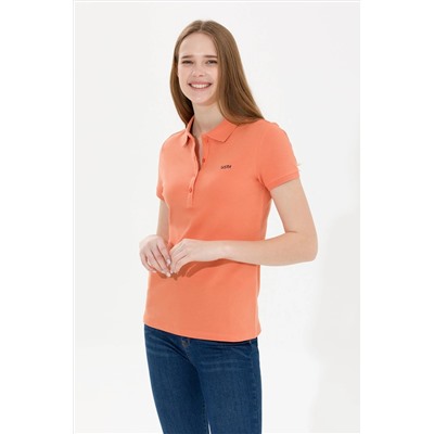 Kadın Kiremit Basic Polo Yaka Tişört