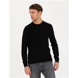 Siyah Slim Fit Bisiklet Yaka Triko Kazak