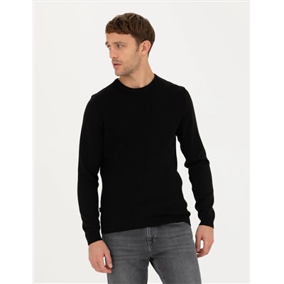 Siyah Slim Fit Bisiklet Yaka Triko Kazak
