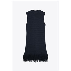 CHECK KNIT FRINGED DRESS