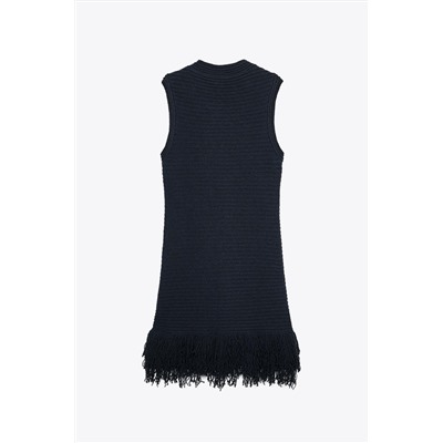 CHECK KNIT FRINGED DRESS