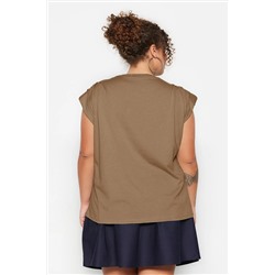 Camel Bisiklet Yaka Basic %100 Pamuk Örme Büyük Beden Bluz TBBSS23AF00053