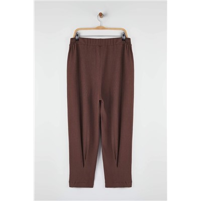 Kahverengi Havuç Fit Beli Lastikli Örme Büyük Beden Pantolon TBBSS23AR00002