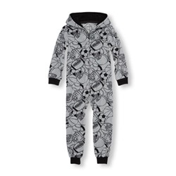 Boys Long Sleeve Sports Print Glacier Fleece Hooded One-Piece Sleeper