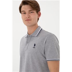 Erkek Regular Fit Polo Yaka Gri Melanj Basic Tişört