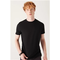 Avva Erkek Siyah %100 Pamuk Nefes Alan Bisiklet Yaka Slim Fit T-shirt E001000