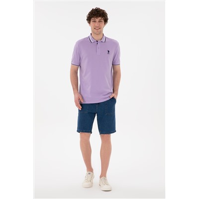 Erkek Regular Fit Polo Yaka Lila Basic Tişört