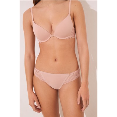 Braga clásica microfibra y encaje rosa