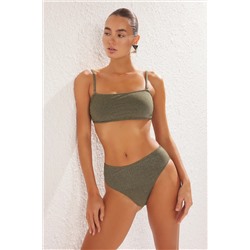 Trendyolmilla Haki Straplez Simli Yüksek Bel Regular Core Bikini Takımı TBESS25BT00112