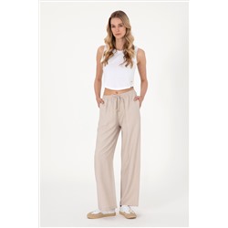 Kadın Bej Looe Relax Fit Kanvas Pantolon