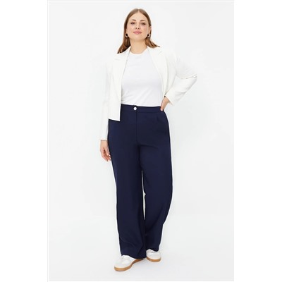 Lacivert Wide Leg/Geniş Paça Büyük Beden Kumaş Pantolon TBBAW24AR00033