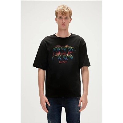 Bad Bear, Walking Bad Siyah Oversize T-shirt Baskılı Erkek Tişört