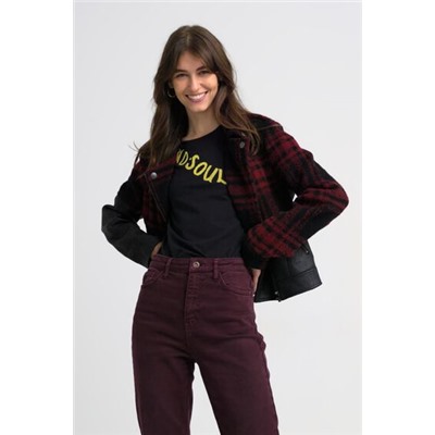 Chaqueta biker tartán-piel sintética