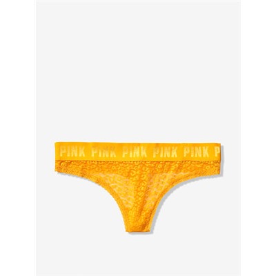 PINK LOGO LACE THONG