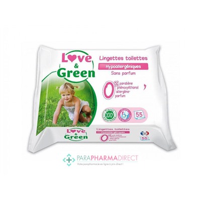 Love&Green Lingettes Toilettes Hypoallergéniques x55