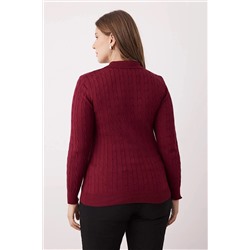 Koyu Vişne Polo Yaka Saç Örgülü İnce Triko Bluz TBBAW26AF00005