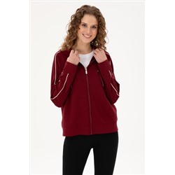 Kadın Bordo Kapüşonlu Fermuarlı Sweatshirt