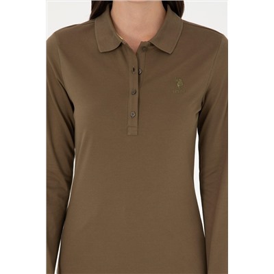 Kadın Haki Basic Polo Yaka Sweatshirt