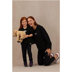Kız Çocuk Siyah Basic Bisiklet Yaka Sweatshirt