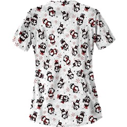 UA Penguin Holiday White Print Scrub Top