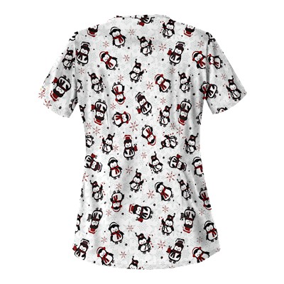 UA Penguin Holiday White Print Scrub Top