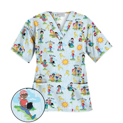 UA Golden Children White Print Scrub Top