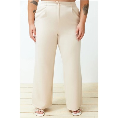 Taş Yüksek Bel Wide Leg Geniş Paça Pilili Dokuma Kumaş Pantolon TBBSS24AR00019