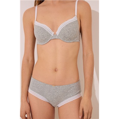 Braga boxer algodón canalé encaje gris