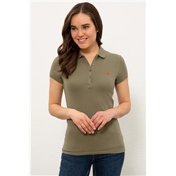 Kadın Haki Basic Polo Yaka Tişört
