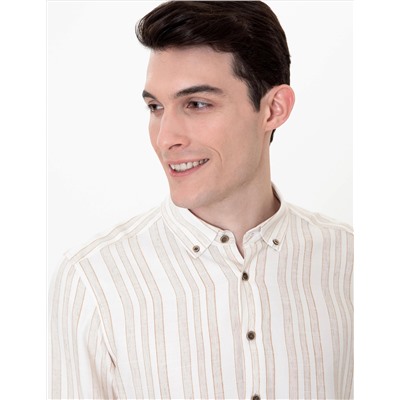Bej Slim Fit Uzun Kollu Gömlek