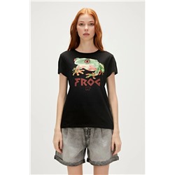 Bad Bear, Frog T-shirt Siyah Baskılı Kadın Tişört