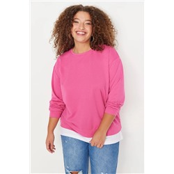 Trendyol Curve Fuşya Altan T-Shirt Çıkma Görünümlü Örme Kalın TBBAW23AO00024