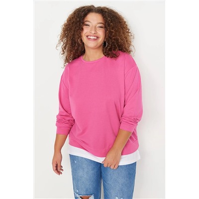 Trendyol Curve Fuşya Altan T-Shirt Çıkma Görünümlü Örme Kalın TBBAW23AO00024
