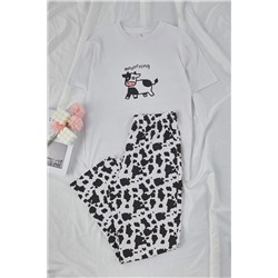 Ekru Animal Desenli Örme Pijama Takımı TBBAW26AI00031