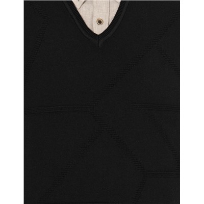 Siyah Slim Fit V Yaka Triko Kazak