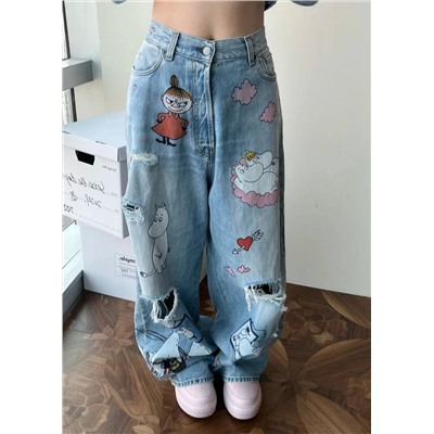 Женские джинсы Acne Studio*s x Moomi*n 🕺  Реплика 1:1