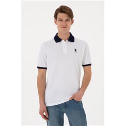 Erkek Regular Fit Polo Yaka Beyaz Basic Tişört