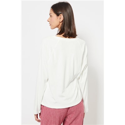 Camiseta de pijama relaxed fit de terciopelo - Blanco
