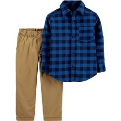 2-Piece Plaid Button-Front Top & Canvas Pant Set