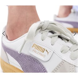 PUMA Palermo leather sneakers with gum sole in white and lilac