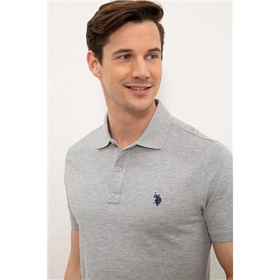 Erkek Gri Melanj Basic Polo Yaka Tişört