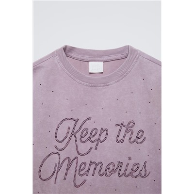 WASHED-EFFECT T-SHIRT WITH DIAMANTES
